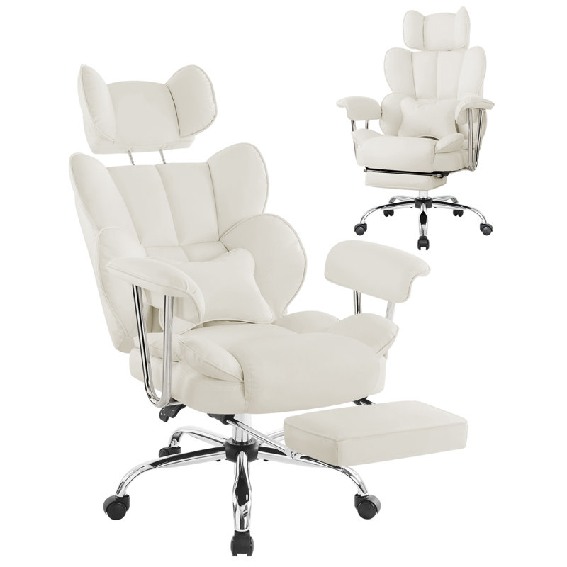 Armie Polyester Blend Executive Chair with Headrest, Cream
