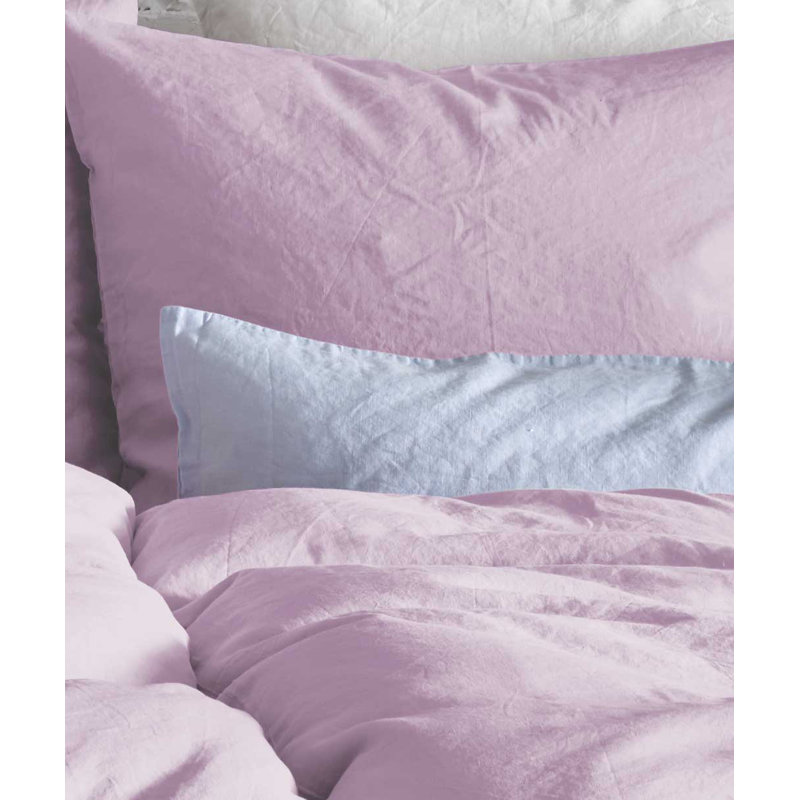 Halbleinen Provence Cotton Blend, Linen Solid Colour Duvet Cover Set with Pillow Shams Included, Dark Pink