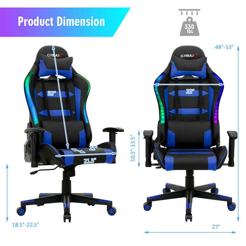 Gymax Adjustable Reclining Ergonomic Faux Leather Swiveling PC & Racing Game Chair, Blue