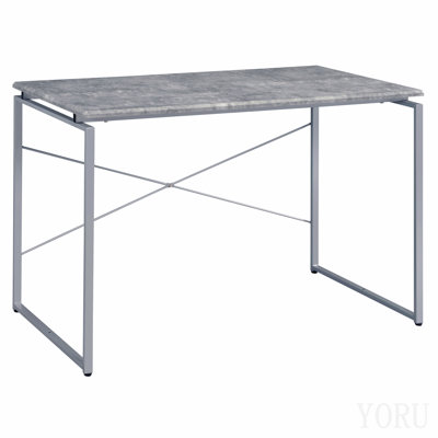 Grey And Silver Writing Desk With Metal Sled Base