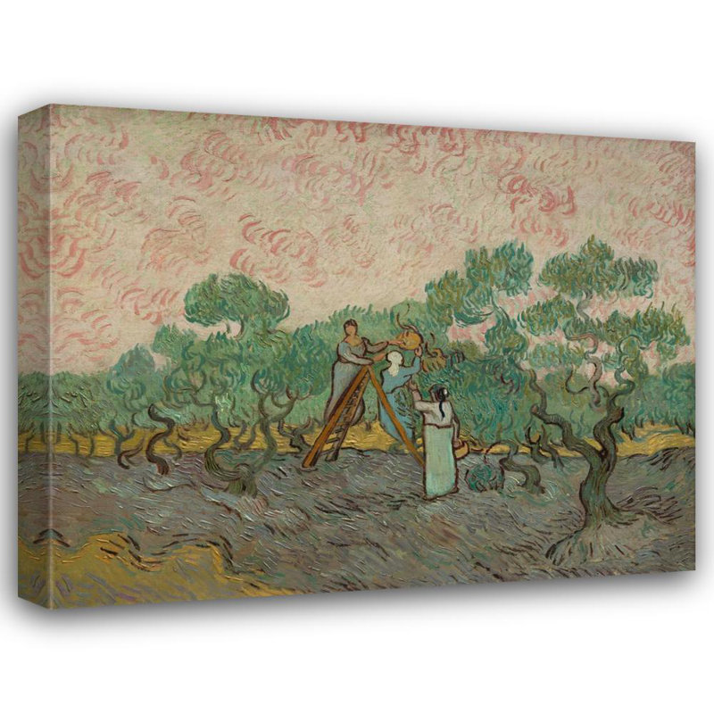 "Les femmes ramassent les olives" par Vincent Van Gogh - Art mural sur toile tendue avec châssis, H 40 po x l 28 po