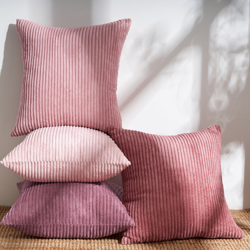 Corduroy Striped Corduroy Pillow Cover Square Modern Gradient Pillow Cases for Sofa,  Decorative Cushion Cover, Pink