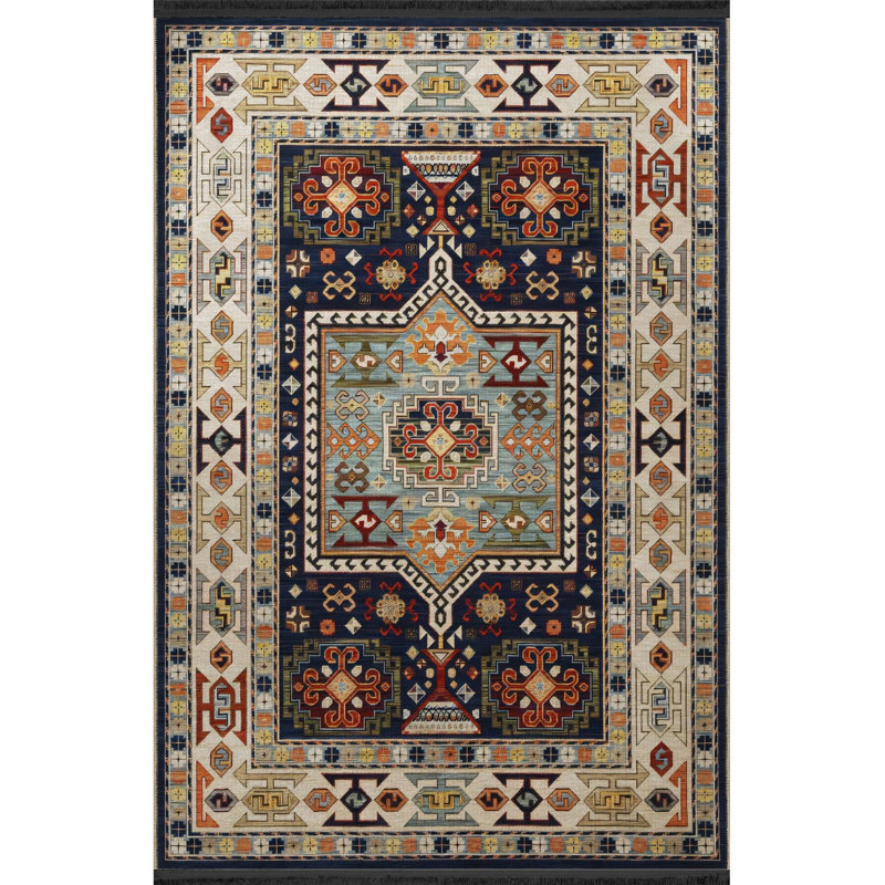 Tapis décoratif traditionnel rétro multicolore à motifs foncés et multicolores lavable à la machine