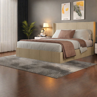 Spacious Oak Storage Bed Frame, Mdf & Iron, Rustic King For Home