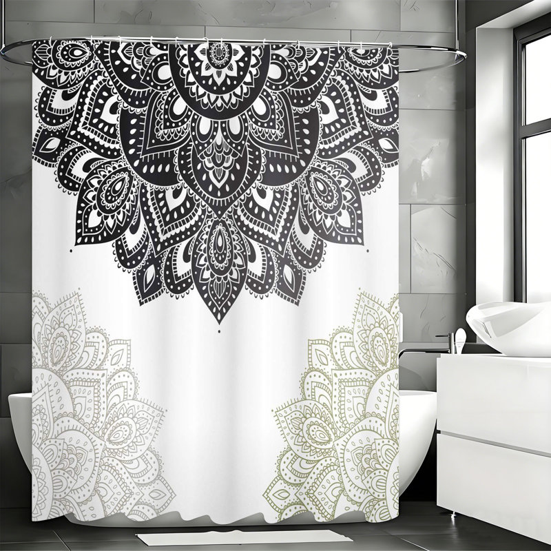 Rideaux de douche avec crochets inclus, Motif floral noir