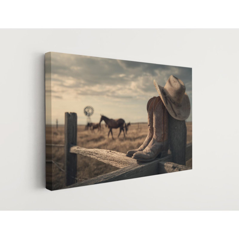 Impression sur toile de bottes de cowboy rustique - Western Ranch, art mural, H 20 po x l 30 po