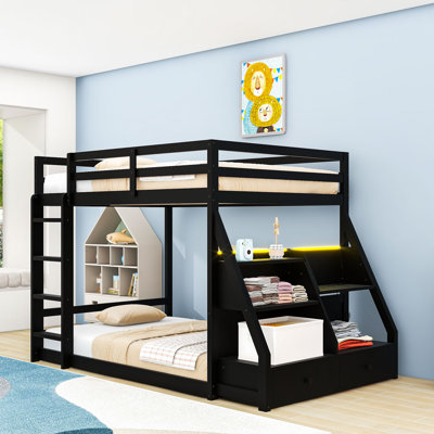 Full over Full Bunk Bed with APP-Controlled LED Lights, Built-In Charger, and Optimized Storage