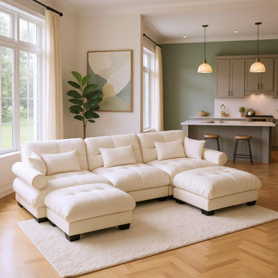 3-Seat Modern Modular Sectional Sofa with Round Armrests and Plush Cushions for Living Room Apartment or Home Theater by Mercer41