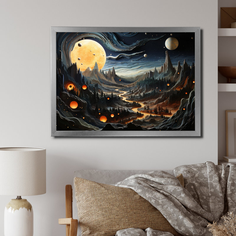 «Asteroid Ascendancy Landscape I», reproduction sur toile, Cadre simple argenté, H 30 po x l 40 po x P 1,5 po