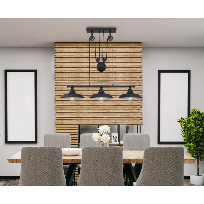 Matte Black Industrial 3-Light Pulley Pendant