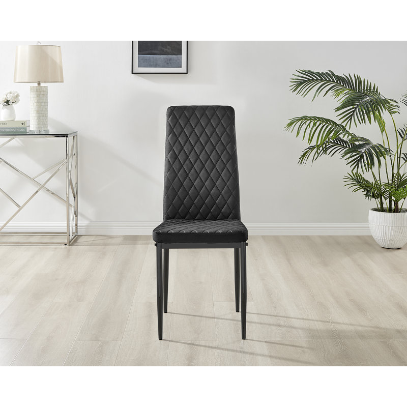 Ameka Luxury Velvet Modern Tall Back Dining Chairs with Metal Legs & Diamond Stitching, Black, Black