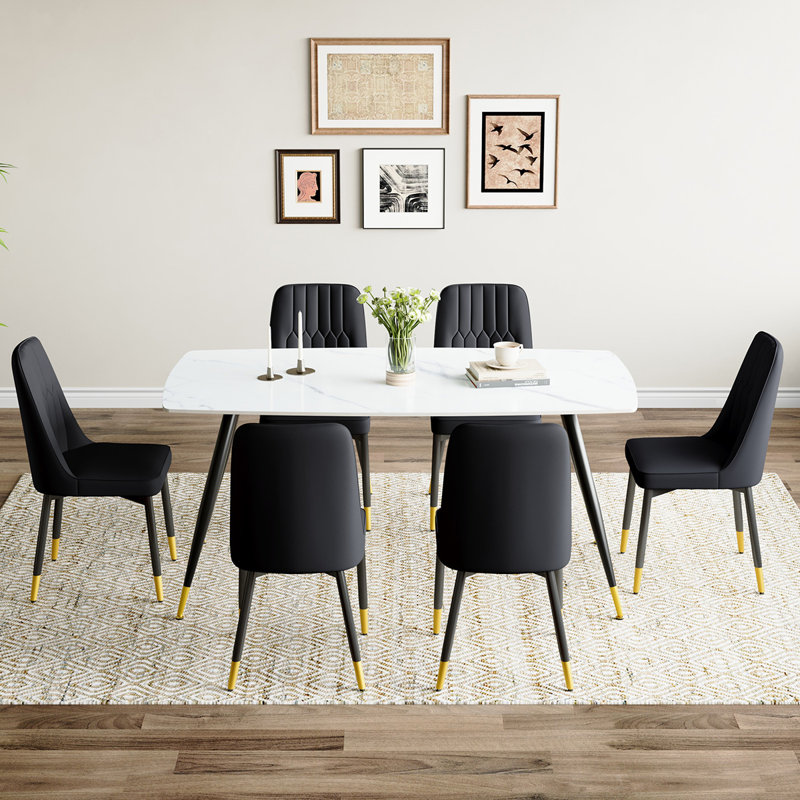 Ensemble repas en marbre, Noir, Noir, 7