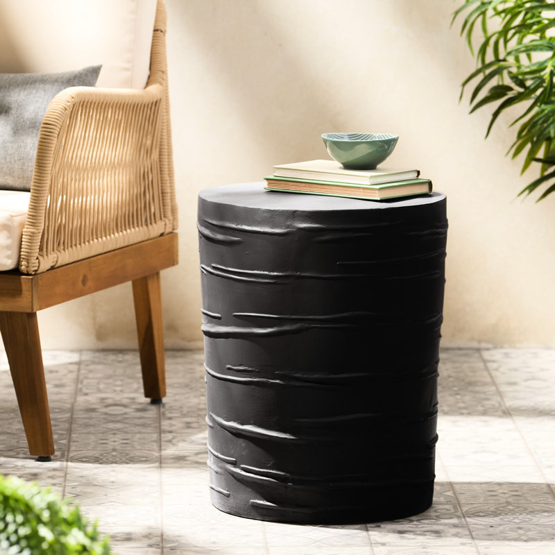 Table d'appoint en béton noir 16 boules, légère, 15,38 po X 15,58 po, option de décoration de patio en bouleau léger pour patio, noir, profondeur, largeur, hauteur