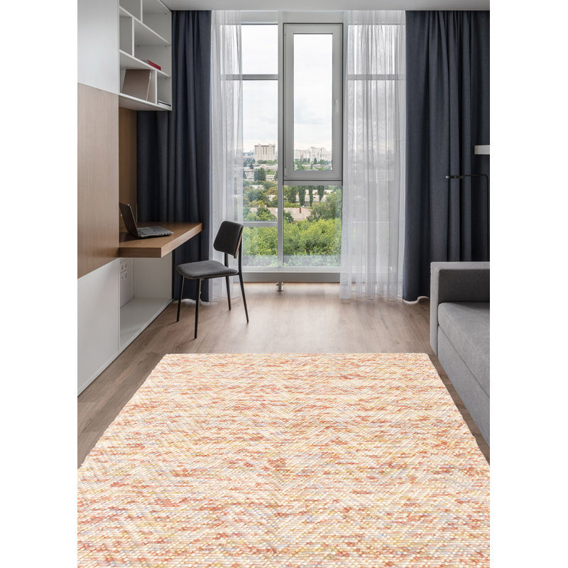 Tapis cuivre / ivoire en laine tressé à la main à chevrons