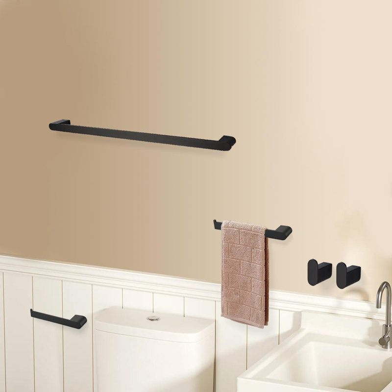 5 -Piece Stainless Steel Bathroom Hardware Set With Mounting Hardware, Matte Black