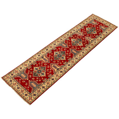 Tapis de couloir en Tapis décoratif laine rouge/beige 2 pi 8 po x 9 pi 10 po de conception unique noué à la main New Age Finest