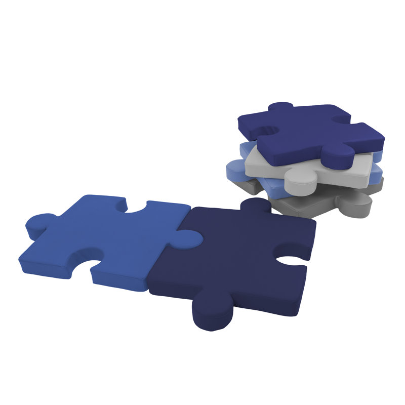 SoftScape Interlocking Puzzle Cushions, 6-Piece - Navy/Powder Blue, Navy Blue