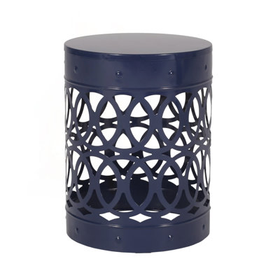 Modern Cylindrical End Table with Iron-Cut Design