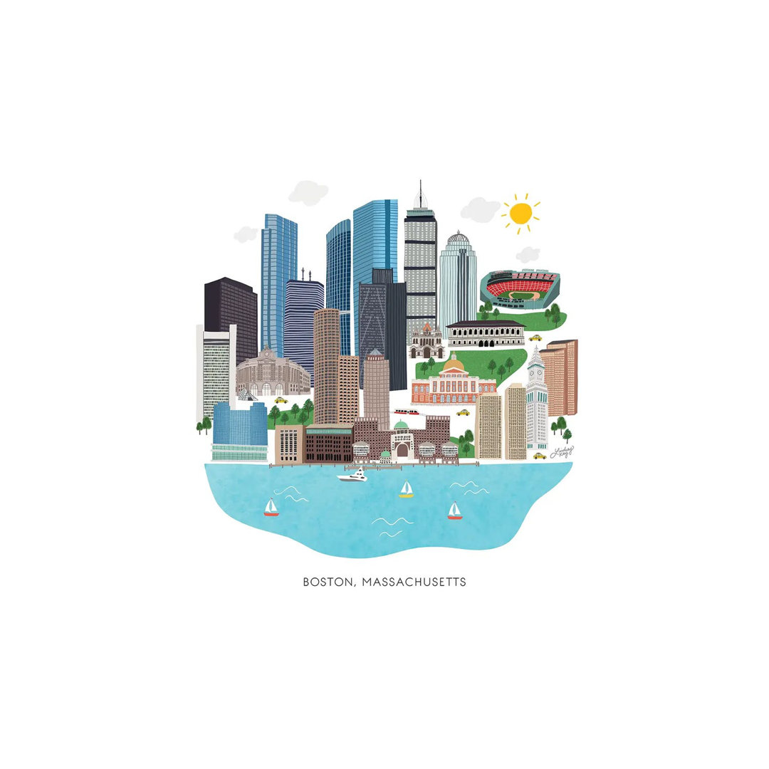 Boston Cityscape Illustration by Lindseykayco - Wrapped Canvas Graphic Art
