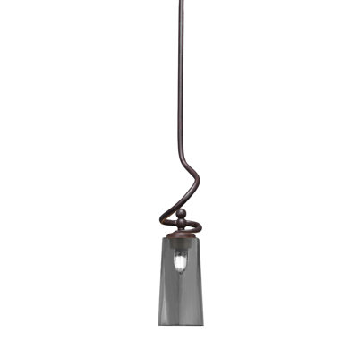 Suspension Sadea Stem Hung Mini présentée en fini granit foncé avec verre fumé bullé de 12,7 cm de largeur x 25,4 cm de hauteur