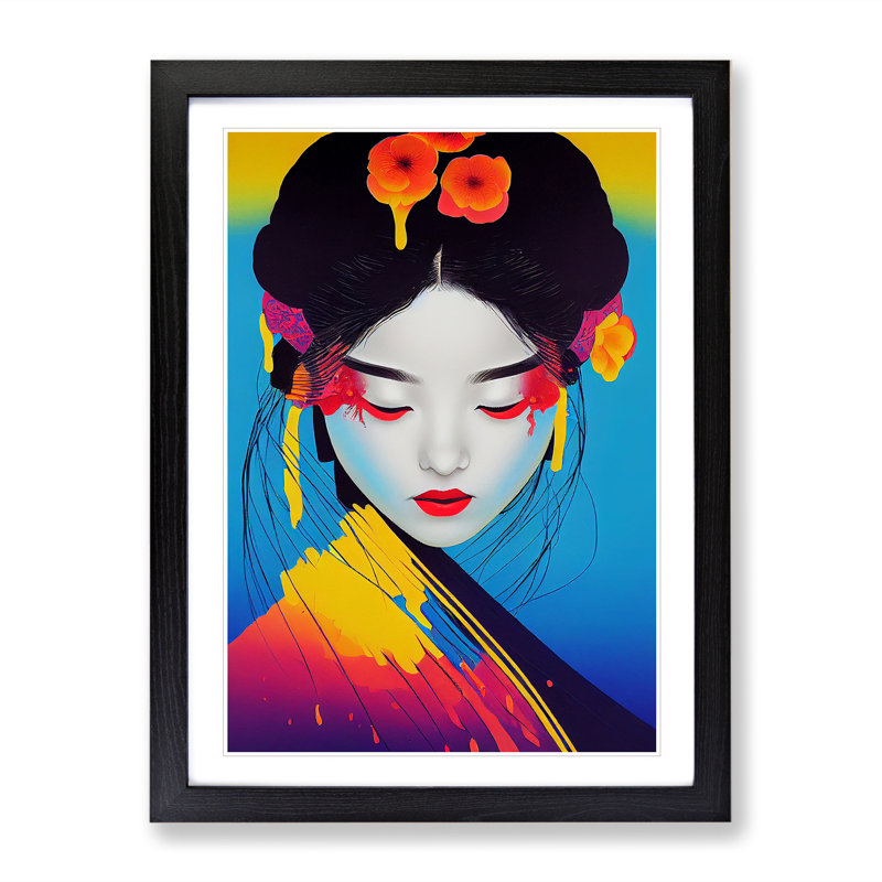 XV1022-4090X Splashed Geisha No.5 1 Piece Single Picture Frame Painting, 46cm H x 34cm W x 2cm D, Black