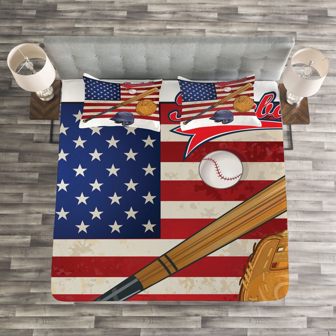 Tagesdecke Set, USA-Flagge und Baseball, amerikanisch, Mehrfarbig