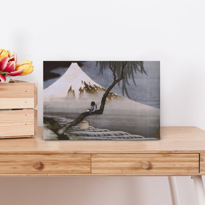 Garçon sur le mont Fuji, reproduction d'art classique classique de montagne orchidée abstraite