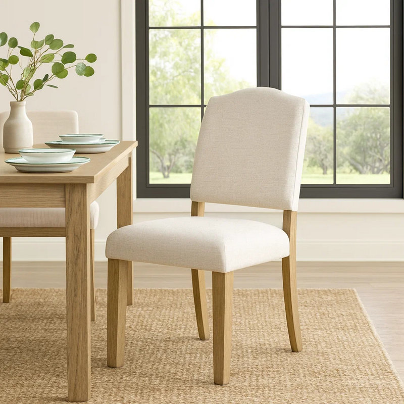 Chaise d'appoint latérale, structure en bois massif à dossier ouvert, tissu crème