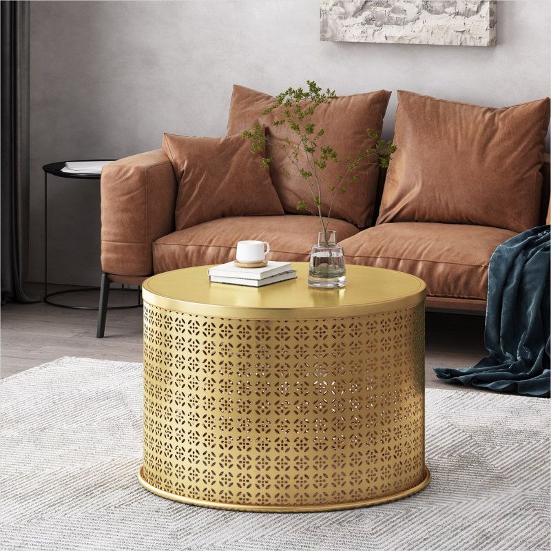 Table basse carrée avec plateau brun classique et structure en fer noir, décoration de salon compacte de 25,5 pouces