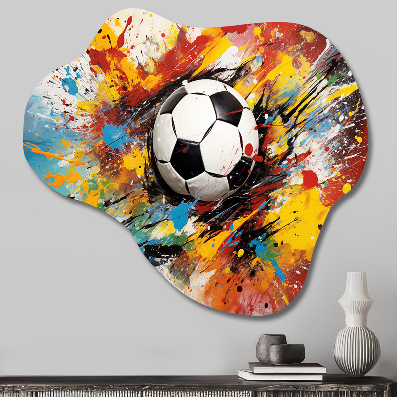 Abstraction soccer ball - soccer mural en métal, impression d'art asymétrique moderne, H 22 po x l 30 po 