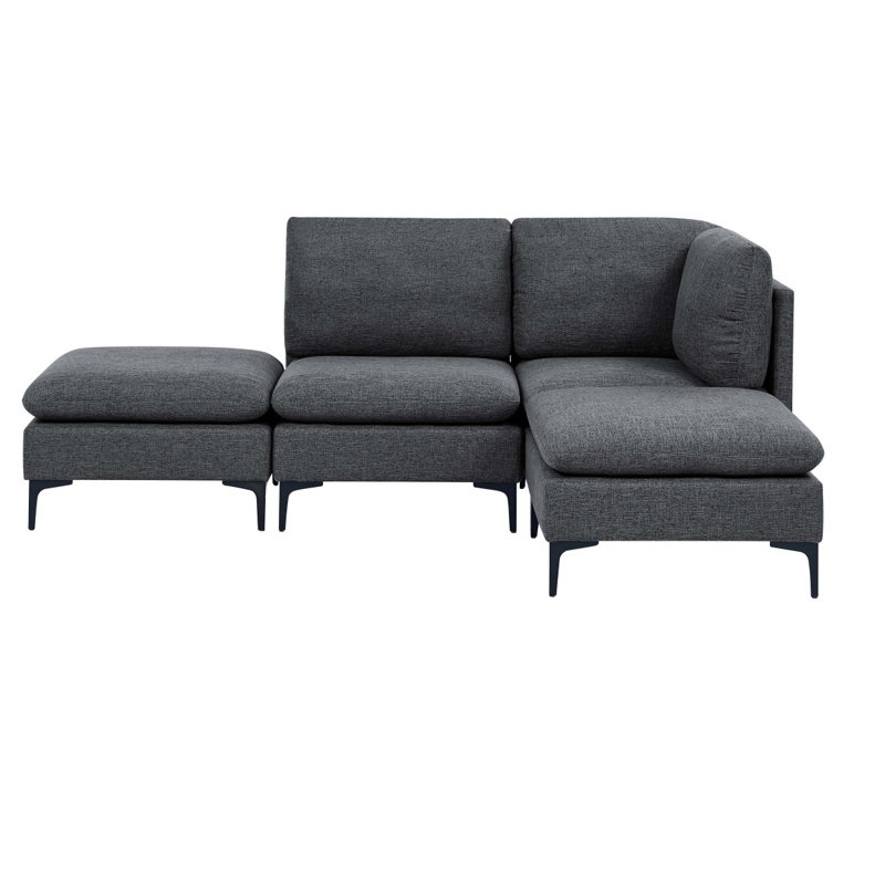 Linen Upholstered Modular Sectional With Metal Legs, Dark Gray