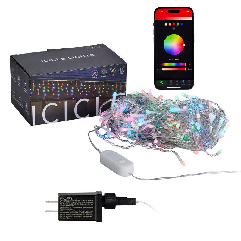 Vivvi App Based Icicle Lights, 16.4' 143 LEDs
