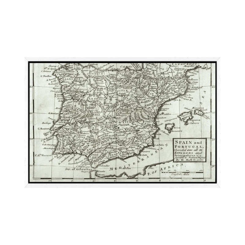 Map Of Spain And Portugal, 1731 by Hermann Moll - Gallery-Wrapped Canvas Giclée on Canvas, 152.5 cm H x 101.5 cm W