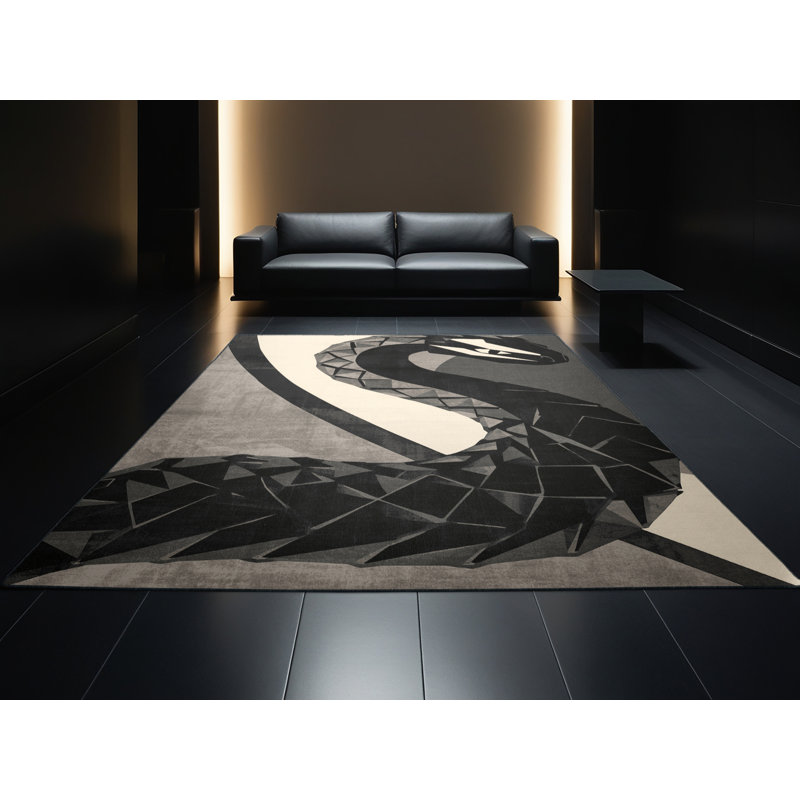 Tapis gris élégant et délavé à la machine Osazee Basilisk, 3 X 5