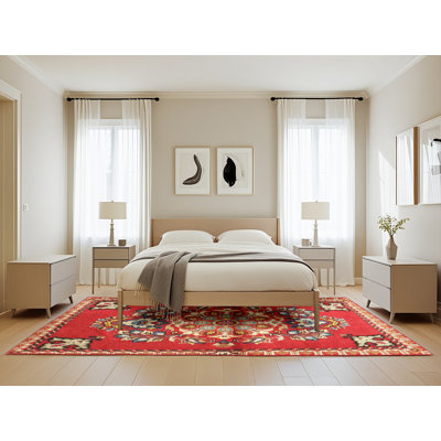 Rouge oriental/beige/Tapis décoratif bleu