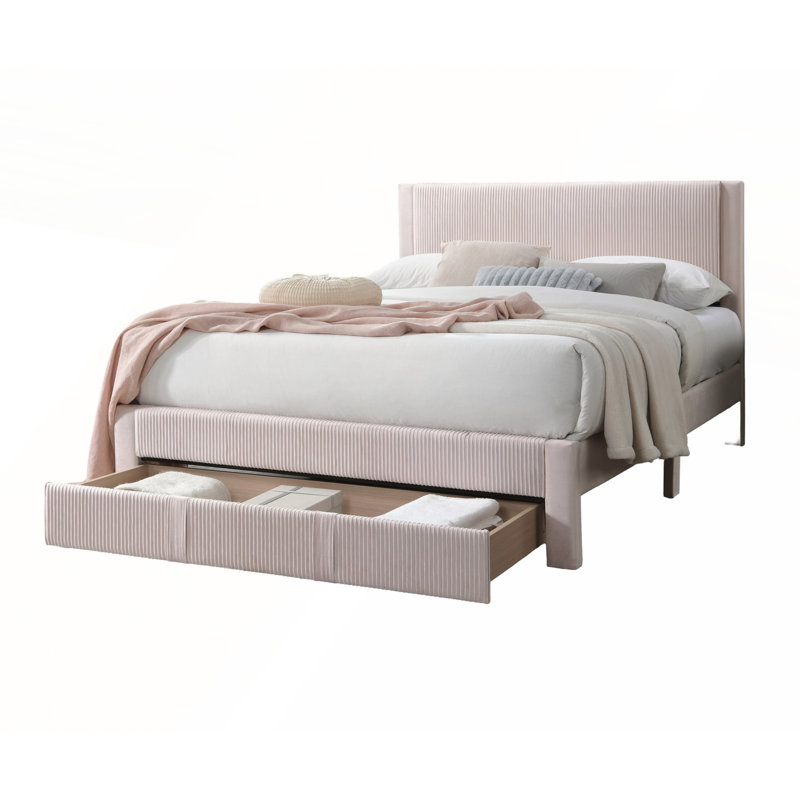 Lit double contemporain en velours côtelé avec rangement sous le lit pour les chambres modernes et élégantes