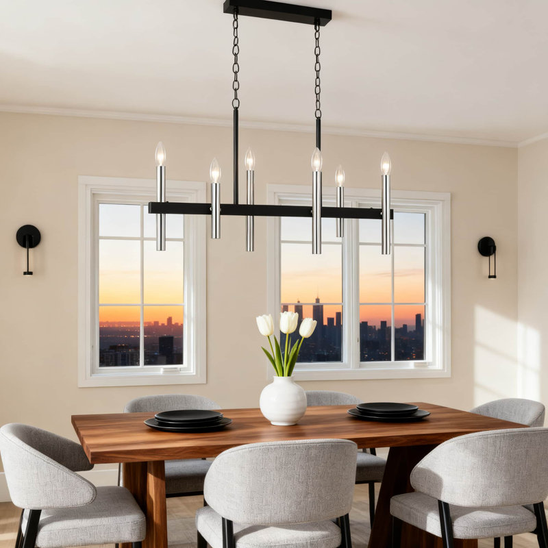 Luminaire suspendu moderne à 6 lumières de style lustre linéaire moderne pour îlot de cuisine style rustique industriel de style contemporain rétro