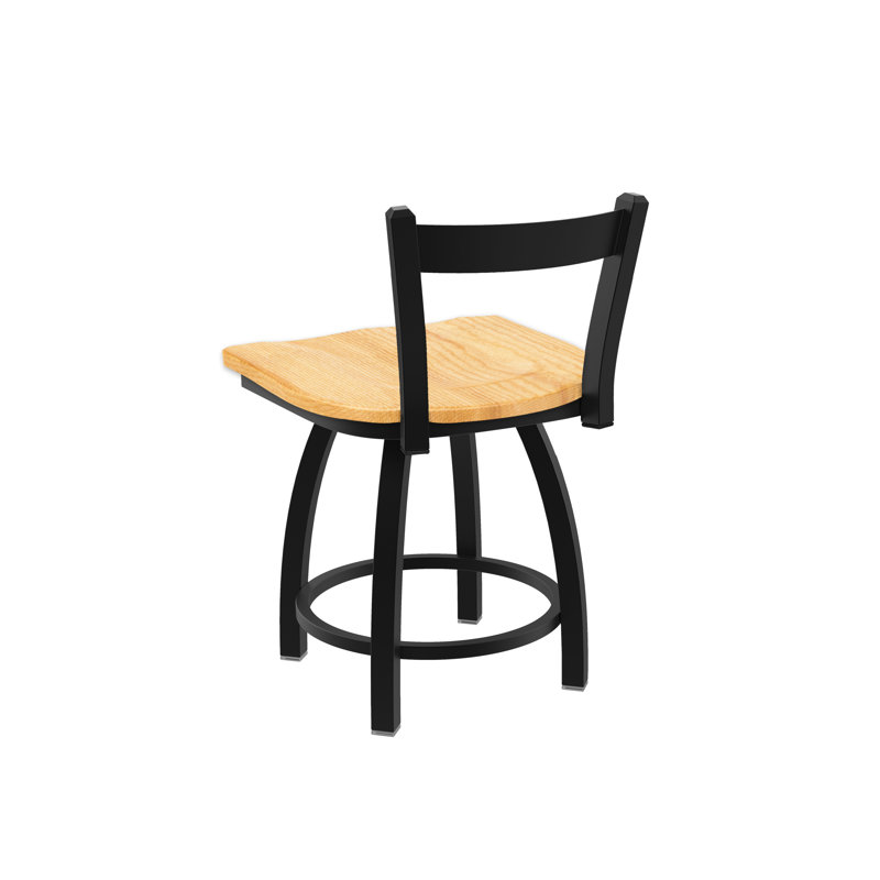 Tabouret de coiffeuse en métal Catalina, Noir froissé, Bois - chêne naturel