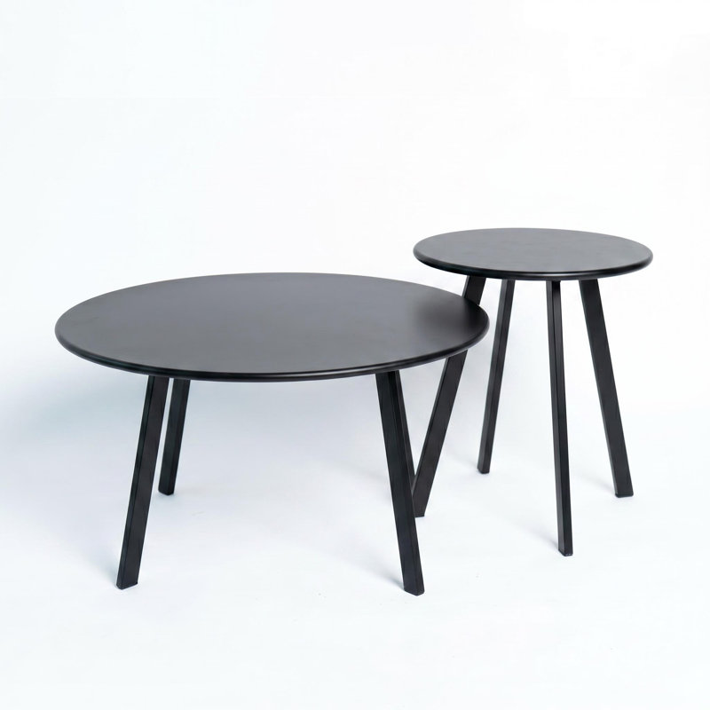Ensemble de tables basses gigognes 2 pièces, tables d'appoint en métal noir pour l'extérieur