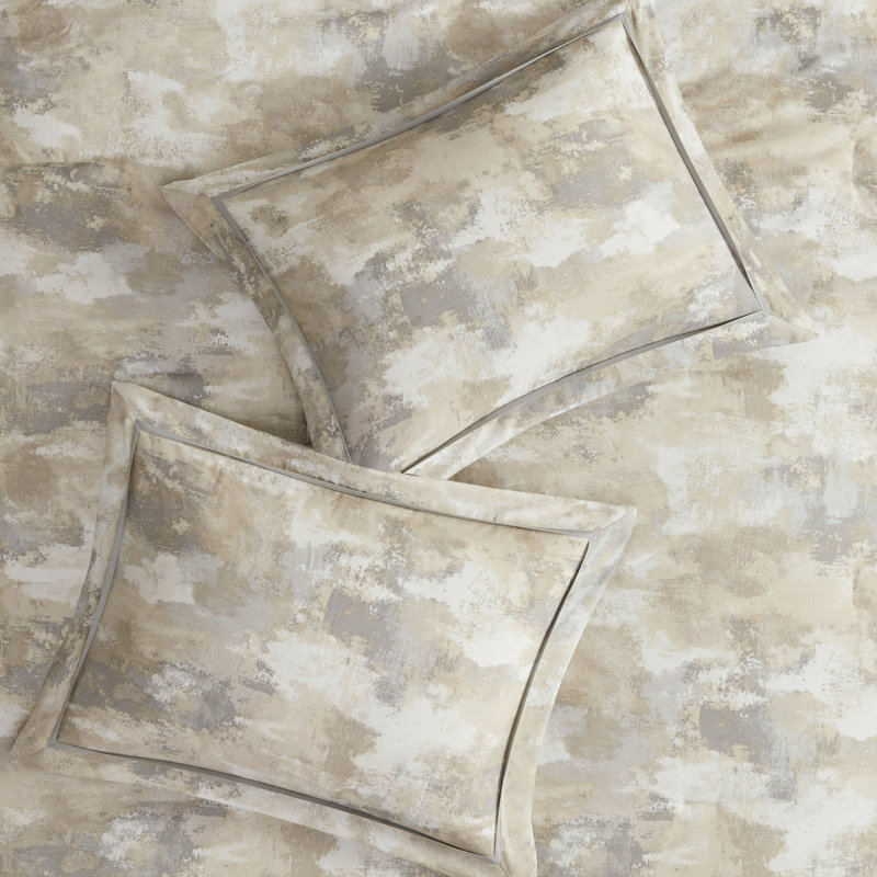 Édredon 7 pièces pour lit très grand avec tissu tissé et jupe de lit décorative moderne à revers gris uni