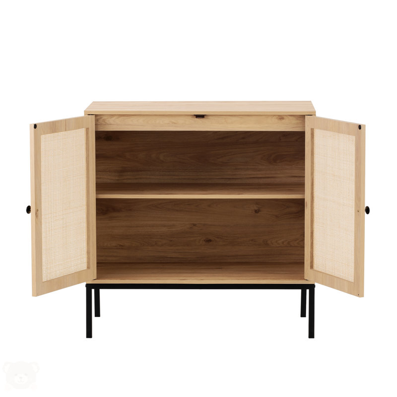 Set Of 2 Console Table, Side Table With Rattan Door