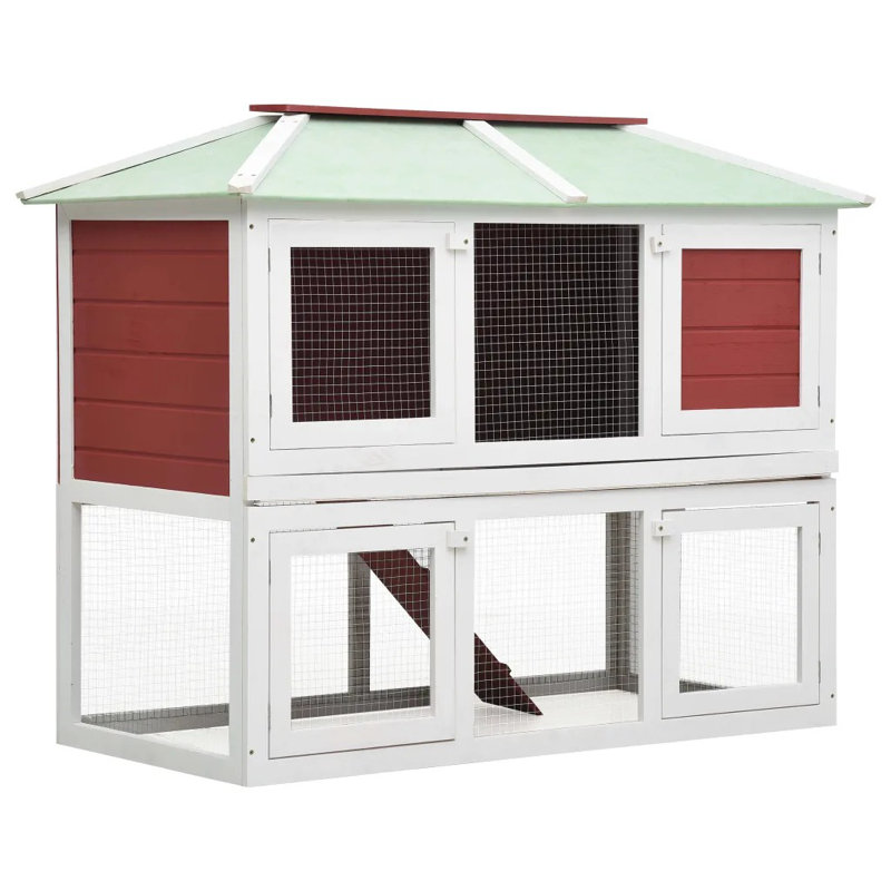 Alina Weather Resistant Rabbit Hutch, Red/White