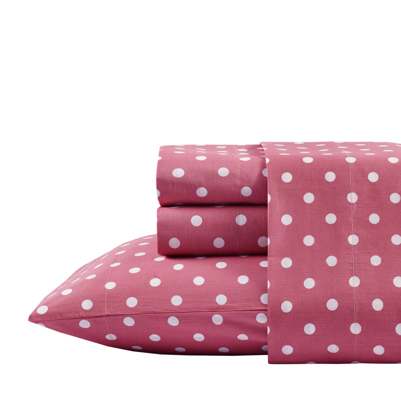 Twin Dark Pink Cotton Polka Dot Sheet Set
