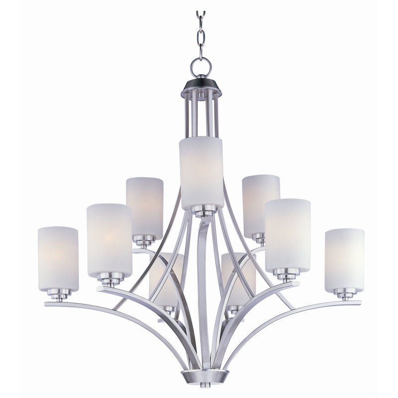 Lustre classique/traditionnel 9 lumières ombrée Bennet, Nickel satiné