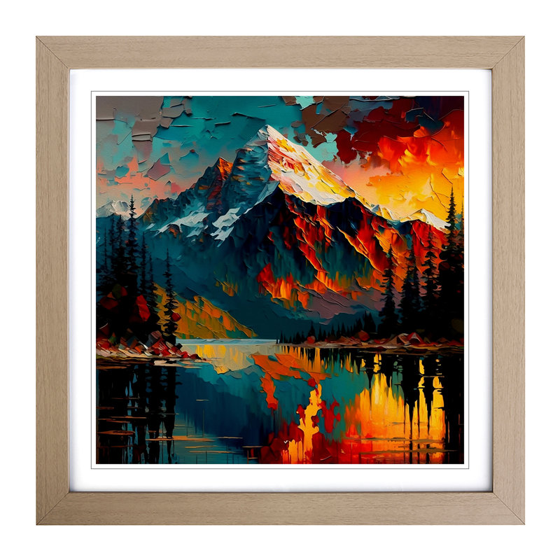 Mountain Palette Knife Painting - Framed Print, Oak