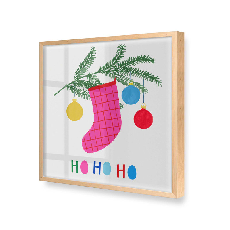 Impression de bas de Noël joyeux II, 17.5" H x 17.5" W, Cadre en érable brut, bois massif