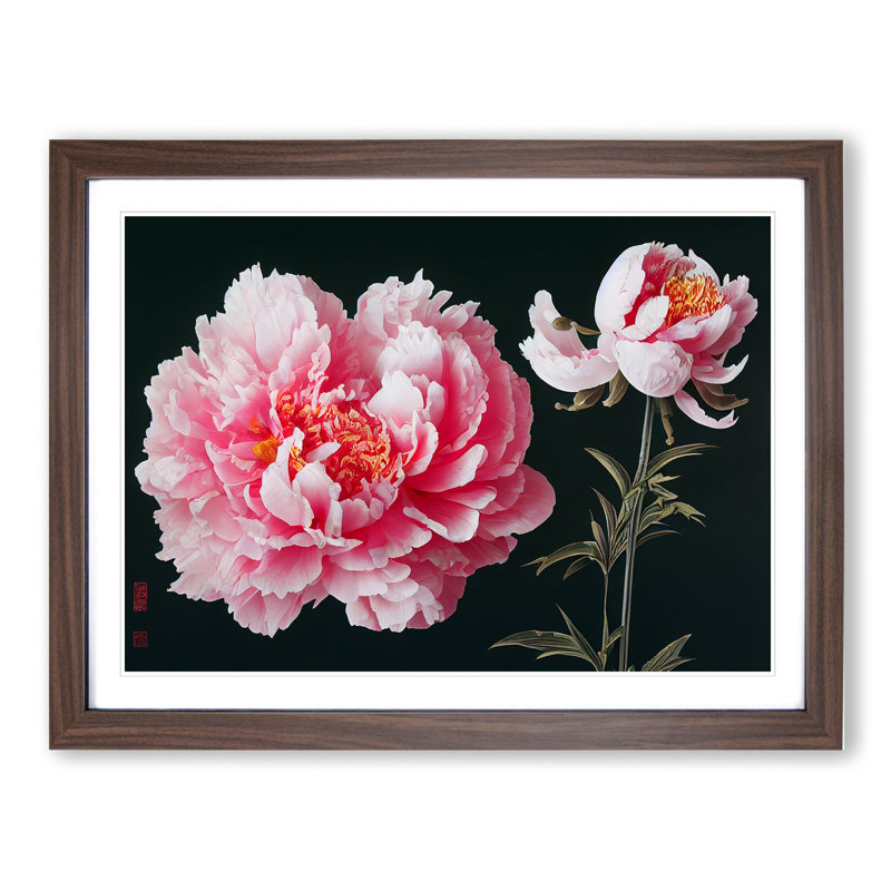 Epic Peonies - Framed Print, 46cm H x 64cm W x 2cm D, Walnut