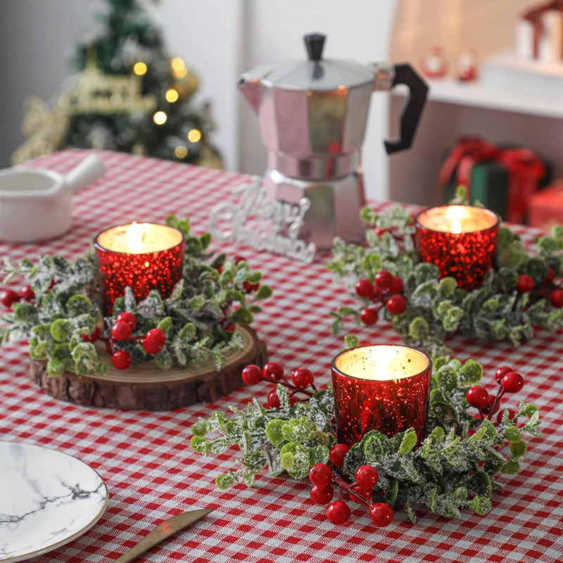 Xmas Candle Rings Wreaths With Candle Holders - 4 Pcs, Christmas Centerpieces For Table, Home Decor