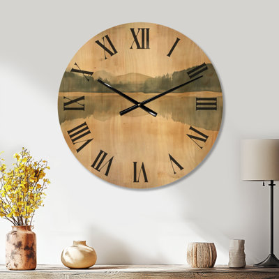 Oversized Landscape Silent Wood Wall Clock – Olive Shore Lake