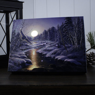 Solstice Snowy Owl 8x6 Lighted Tabletop Canvas